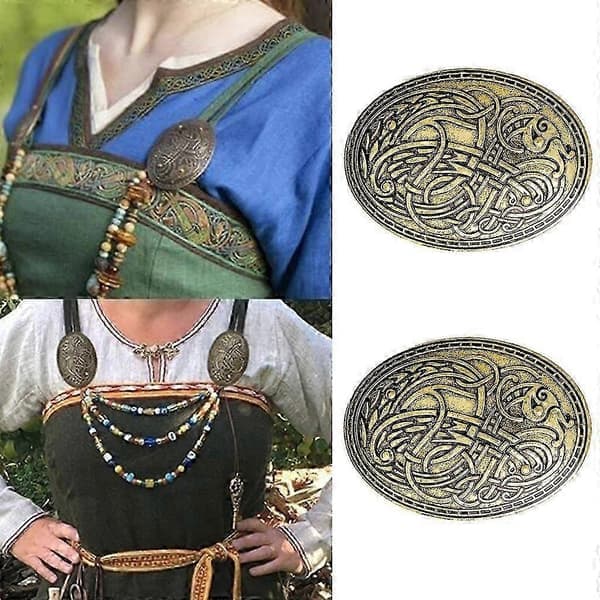2x Nordiska Vikingar Nål Amulett Sverige Skandinavisk Drakbrosch Antik Guld