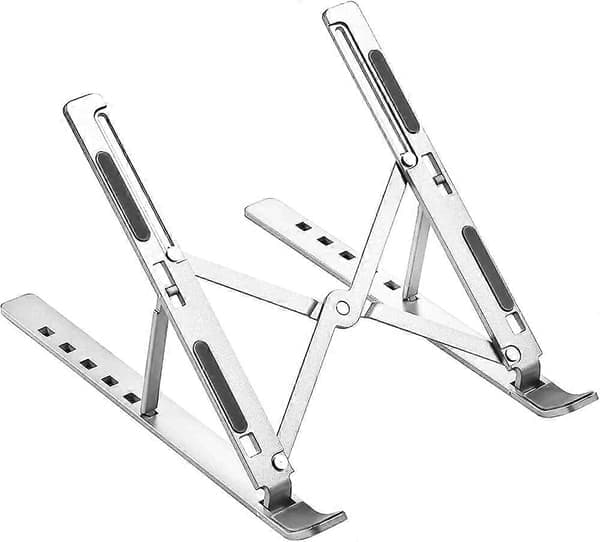 Laptopställ för skrivbord, justerbart laptopstativ med förvaringsväska, halkfria silikonkuddar, 6 ögonhöjder, 10\" till 15,6\", aluminium