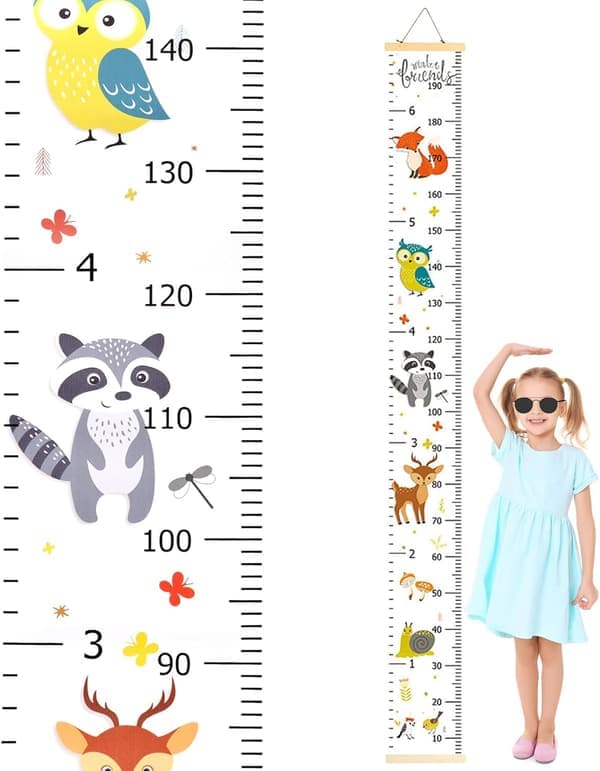 Väggmonterad längdmätare för barn, tillväxtdiagram med djurmotiv, väggdekoration för sovrum och barnrum
