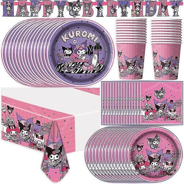 Kuromi Födelsedagsfest Dekorationer 2024 My Melody Festartiklar Rosa Duk Muggar Bestick
