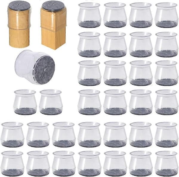 32-pack Stolsbensskydd, Stolsbensskydd, Transparenta Silikon Stolsbensgolvskydd med Filtkuddar, för Trä- och Klinkergolv, Liten Storlek