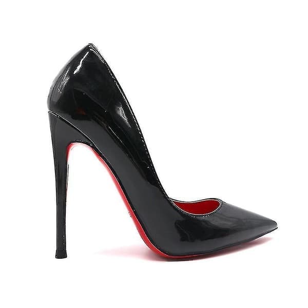 Röda pumps för kvinnor med ny sexig sula, spetsig tå, svarta tunna högklackade skor 8cm, grunda sexiga bröllopsskor - WELLNGS
