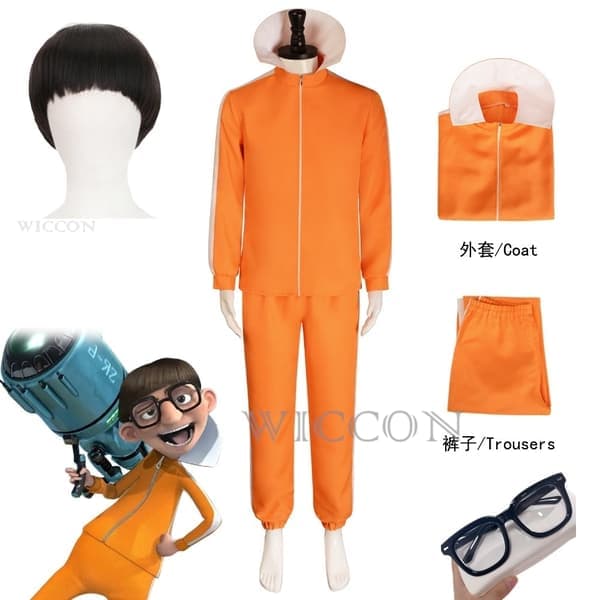 Movie Vector Cosplay Kostym Orange Jacka Byxor Glasögon Kostymset Svamp Peruk Halloween Maskeradkläder Set Festset L-WELLNGS
