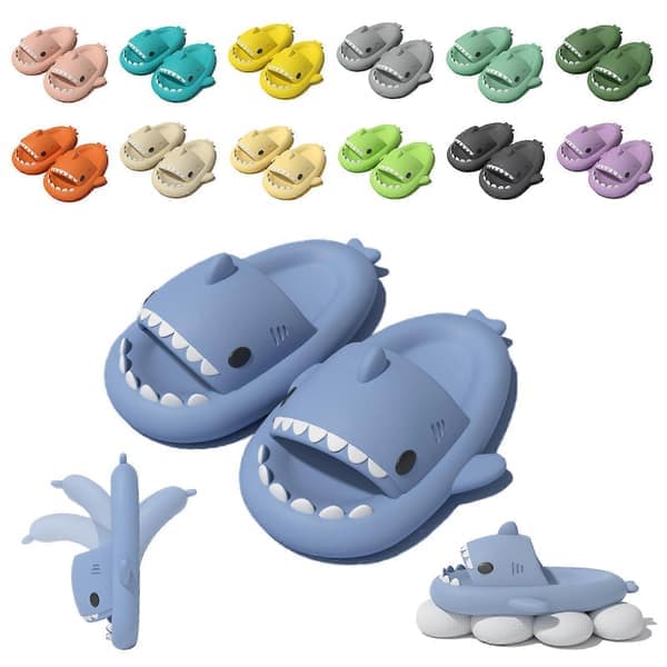 Haj Slides Barn Vuxen Kvinnor Män Hajtofflor - Cloud Shark Slide Strand Sandaler Unisex Kudde Hemma Jultomte, 100% Ny blå