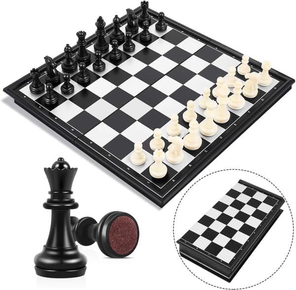 Schackset, magnetisk schackbräda, schack deluxe hopfällbart schackset,