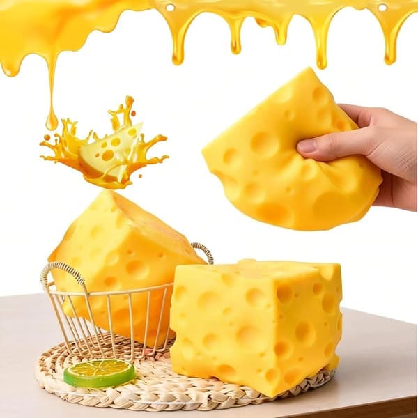 Cheese Squishy Large, 4 Inch Ultra-Soft Slow Rising Jumbo Squishy Cheese, Stress Relief Toy for Adults, Focus and Relaxation Aid (4 * 4 inches)