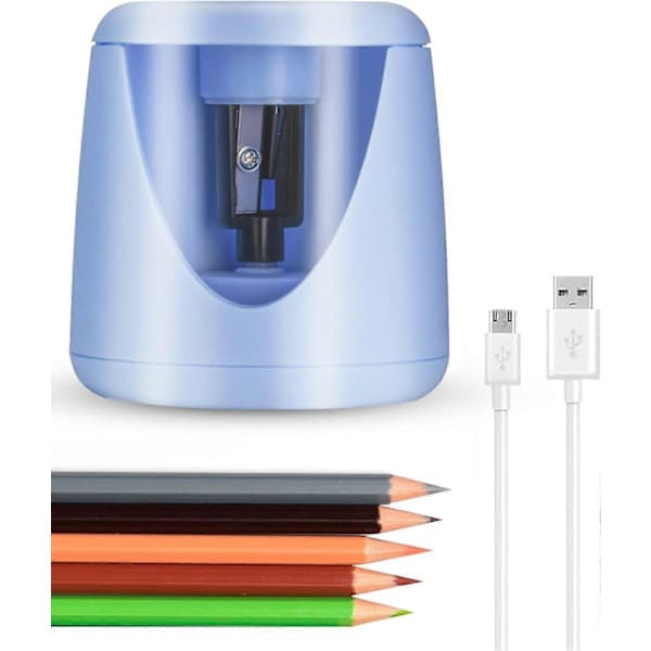 Elektrisk pennvässare, uppladdningsbar USB-batteridriven pennvässare för klassrummet för No.2/färgade pennor (6-8mm) (Blå)[CO]