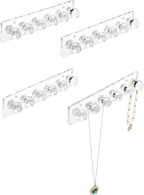 Halsbandshängare, Akryl Halsbandshållare, Halsbandsorganisatör Väggmontering, Smyckeskrokar (4-pack Klar Kort)