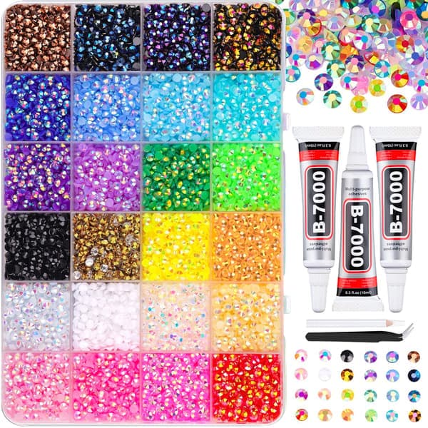 32000 st. 3 mm flerfärgade resin jelly rhinestones set - bländande flatback ädelstenar med 3 st. B7000 lim för nagelkonst diamantkonst hantverk M