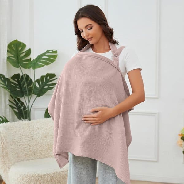 Amningsskydd i muslin för amning, andningsbart 100% bomulls amningsskydd med styv båge för mammas amningsförkläde (Ljusrosa)