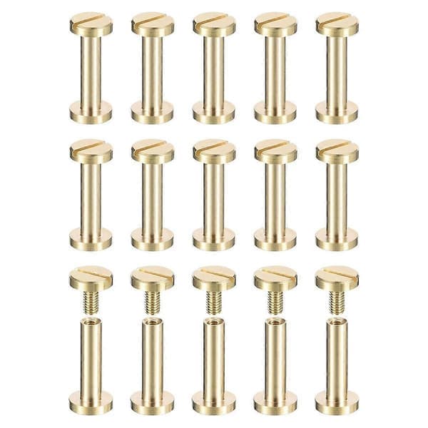 30-pack Mässing Chicago Skruvar, 15x8mm Platt Huvud Skruv Rygg Bindande Stolpe Spik Nitar Fästelement för DIY