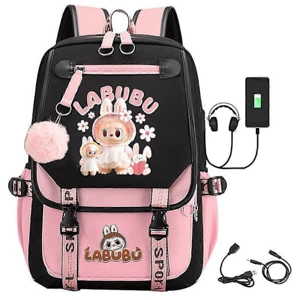 Ny Cartoon Monster Usb Laddningsryggsäck Studenter Skolväska För Män Kvinnor Barn-Perfekt Svart Rosa B