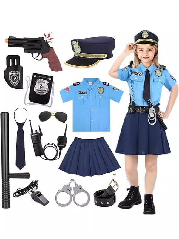 Halloween polisdräkt för barn rollspel maskeraddräkt fest cosplay polisdräkt M: 110-120cm