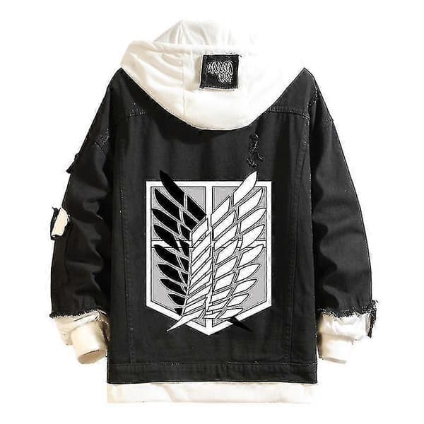 A-4 Cosplay Anime Attack On Titan Jacka Kostym Hoodie Luvtröja Unisex Sweatshirt Svart Denim 2XL