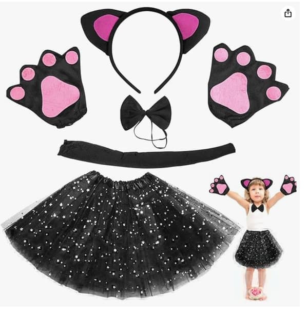 Barn katt kostymer flickor: 5 st katt kostymer med Tutu katt öron set för karneval barn djur kostymer karneval kostymer katt svansar för Mardi Gras