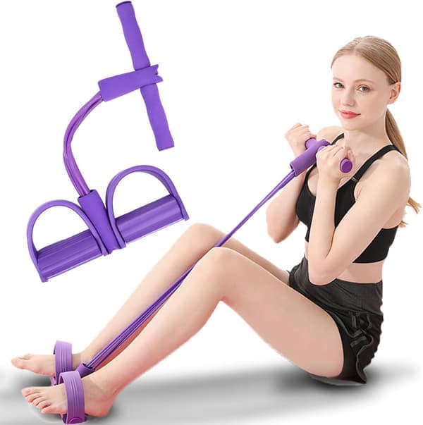 Magtränare för hemmet, träningsband för sit-ups, multifunktionell spännrep för fitness, pedalträningsband lila