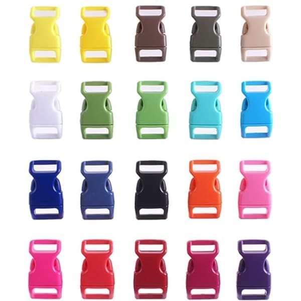 20-pack profilerade sidospännen i plast för paracordarmband, hundhalsband, koppel, slumpmässiga färger