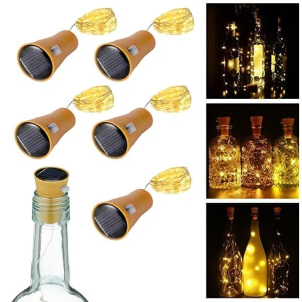 5-pack Flasklampor med solcell - Ljusslinga för flaskor LED Korklampa gul