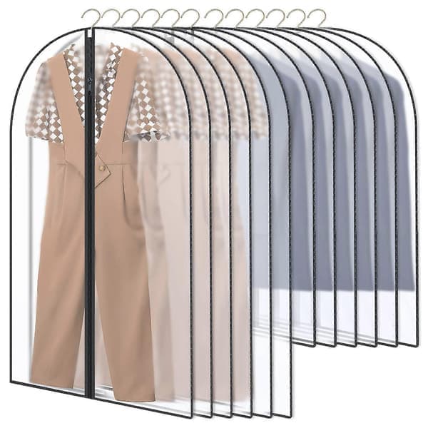 10-pack klädskydd, 60 x 120/100 cm, svart kant, transparent kostymväska, klädväskor, klädöverdrag, kostymfodral, aftonklänning,