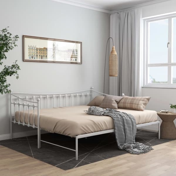 vidaXL Utdragbar sängram bäddsoffa vit metall 90x200 cm