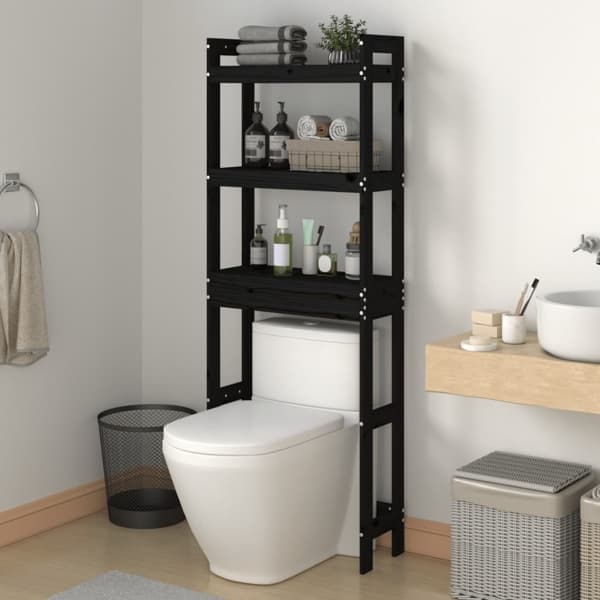 vidaXL Badrumshylla svart 63x26x171 cm massiv furu