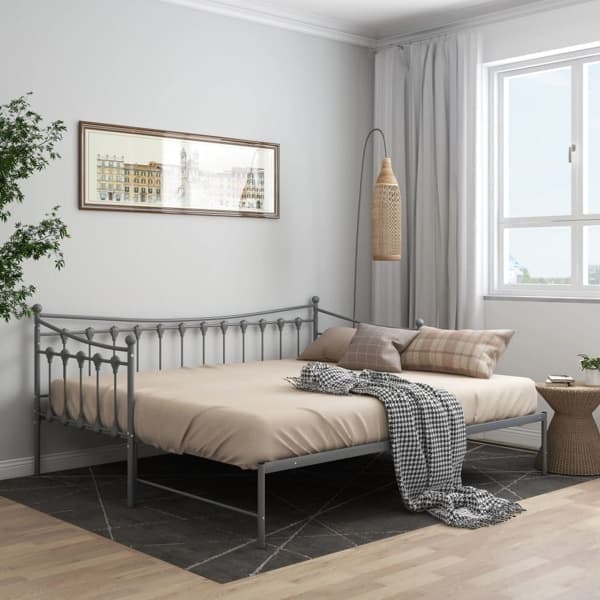 vidaXL Utdragbar sängram bäddsoffa grå metall 90x200 cm