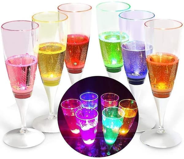 6-pack LED-vinglas, champagneglas, upplysta glas, LED-vätske aktiverade champagneglas
