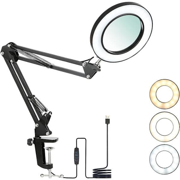 LED-förstoringslampa med klämma, förstoringsglas med ljus 8 dioptrier