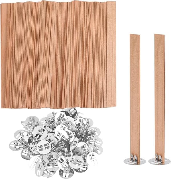 100 st Trävekar för Ljus, Träveke-set med Metallbaser, Klippbara Naturliga Trävekar för DIY Handgjord Ljustillverkning (13 x 130mm)