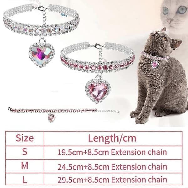 2-pack diamantkrage för katter, glittrande hundhalsband, katthalsband för valpar och kattungar (hjärtformad, liten)