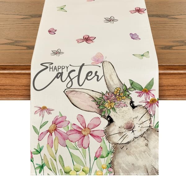 Mönstrad Daisy Bunny påskduk, säsongsbetonad vårköksbordsdekoration, lämplig för heminredningsdekoration 33*183cm