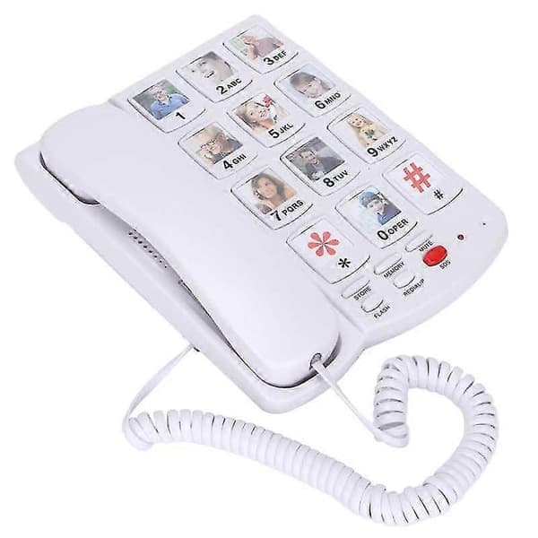 Fasttelefon med stora knappar, fast telefon med sladd för skrivbord med snabbval, hemtelefon för seniorer