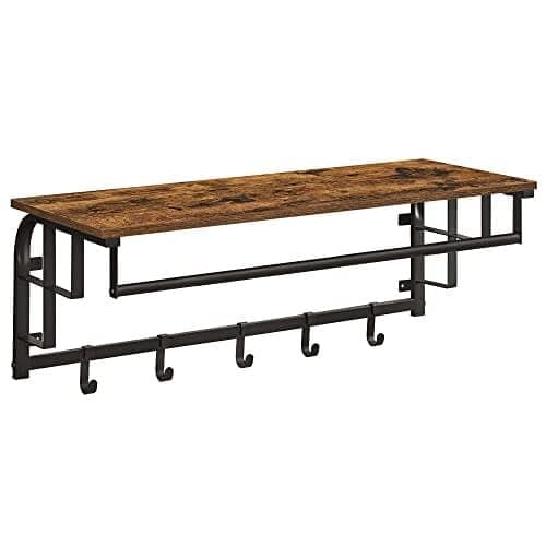 Vasagle Coat Rack väggmonterad, klädskena med 5 avtagbara kappkrokar, brun och svart