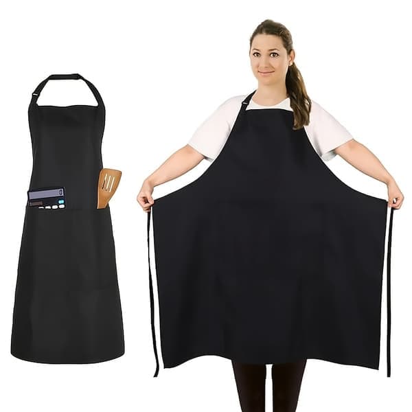 Stor Storlek 89cm Justerbart Förkläde med Fickor - Slitstark Polyester Långt Haklappsdesign, Justerbara Nack- & Midjeband, Enfärgat Funktionellt