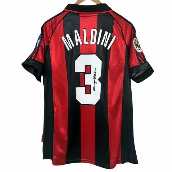 AC Milans tröja nr 3 från säsongen 1998–1999, signerad av MALDINI – den perfekta presenten för fotbollsfans