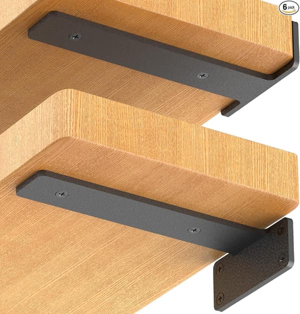6-pack Flytande Hyllkonsoler, 15 cm Kraftiga Industriella Hyllkonsoler, Svarta Metall L-konsoler för Hyllstöd D