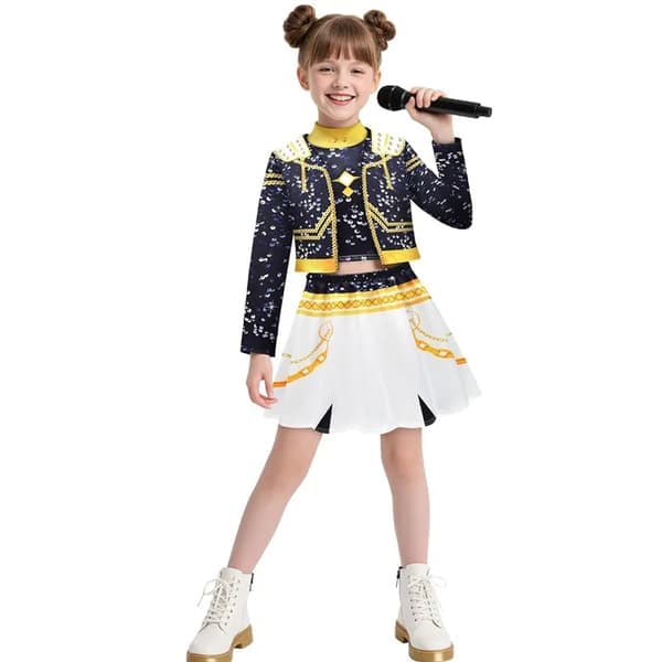 Kpop Hunters Rumi-kostym för flickor, barn K pop-stjärnor sång Rumi cosplay scenkläder idol sångare vit performance outfit party utklädnad