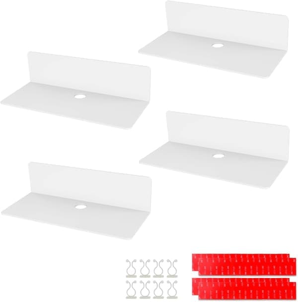 4ST Flytande vägghylla i akryl, 23*9,5 cm, självhäftande hylla utan borrning med 8 kabelklämmor, liten hylla för kontor, badrum, kök, sovrum,