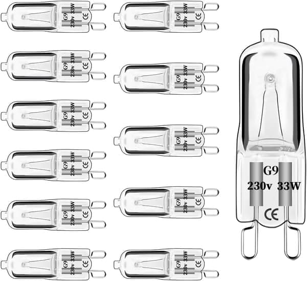 12 st G9 Halogenlampor, 2700k (Varmvit), 2-stiftsbas, 230V 33W 460LM, Dimbar (0-100%), Flimmerfri