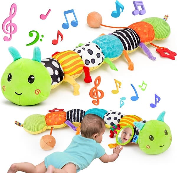 Sensoriska babyleksaker 0-3 månader Musik Djur Plysch Larv Leksak Babyspegel Skallra 6-12 månader Pojke Flicka Nyfödd Födelsedagspresent
