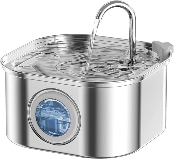 Automatic Water Fountain for Cat & Dog - 3.2L Stainless Steel, Quiet USB, Visible Water Window, No Battery