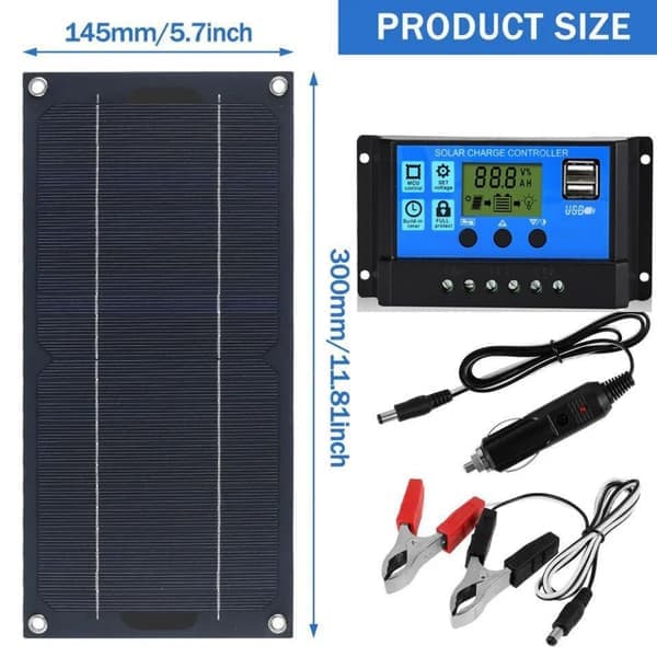 300W 12V Solpanel, Solpanel Kit, Laddningskit med 60A Solladdare för Husbil, Yacht, Utomhus, Trädgård, Belysning