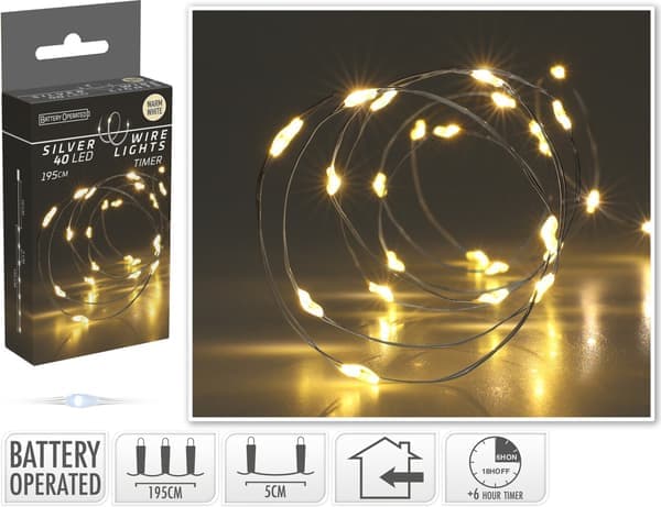 LED-slinga Silvertråd 195 cm Timer