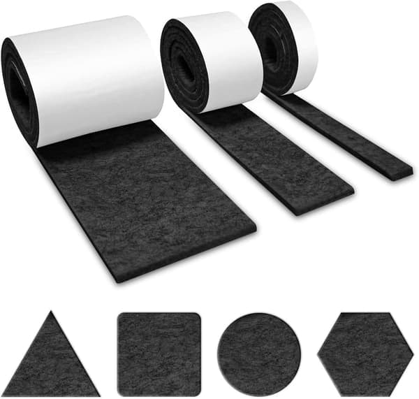 3 rullar självhäftande filt svart (100 cm x 10 cm, 100 cm x 5 cm, 100 cm x 2 cm)
