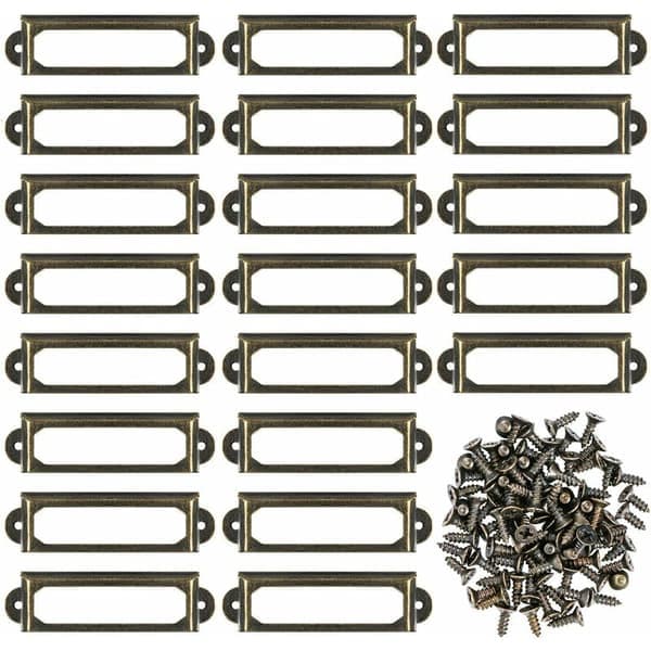 50 st metallskylthållare för möbelskåp, lådor, kort, namnskyltar, ramar med skruvar för skrivbord, bokhylla, bokhyllor, brons (S 59 x 17 mm)