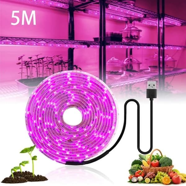 Fullspektrum USB LED Växtbelysning – Klippbar, Växthus – Lämplig för Små Växter 5m