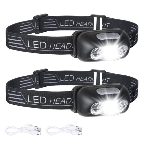 2-pack USB Uppladdningsbar Pannlampa, Ultralätt Super Stark LED Pannlampa med Rörelsesensor och Röda Ljuslägen