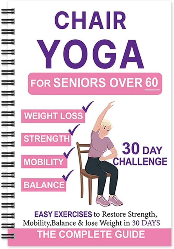 \"Stolyoga för seniorer 60 år och äldre \" är en yogaguide som innehåller över 40 skonsamma övningar. (Rosa) rosa