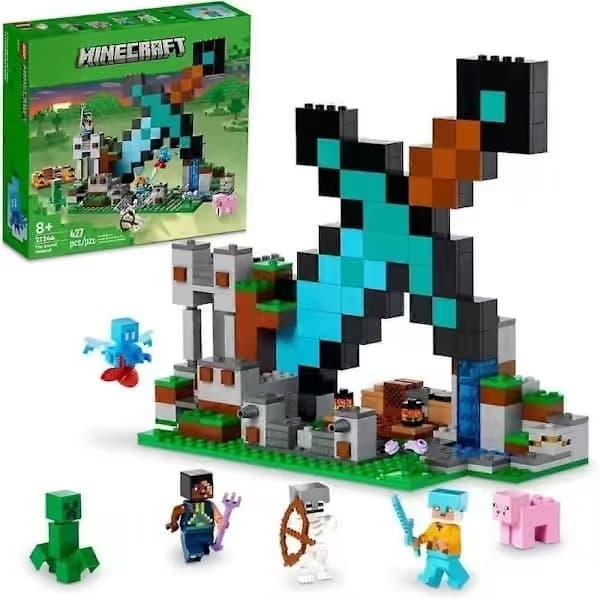 Byggset, Minecraft Svärdsutpost 21244 Byggleksak, Inkluderar Creeper, Krigare, Gris och Skelettfigurer, Spelinspirerad Leksak för Kul Ad[YJD]