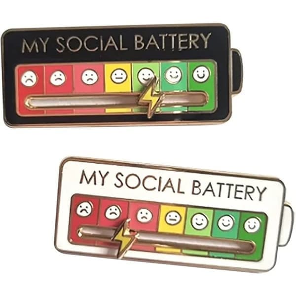 2 st. MITT SOCIALA BATTERI, Rolig Brosch för Socialt Humör i 7 Dagar, Brosch Rolig Social Batteri Brosch Märke Humör Brosch Märke Söt